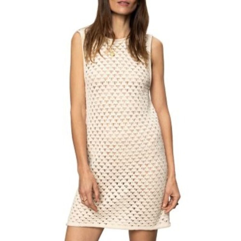Sanctuary Summer Shell Crochet Knit Sleeveless Shift Dress Ecru Cream Size L
